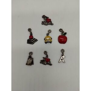 Set Of 7 Enamel Vintage School Teacher Charms For Bracelet Junk Journal